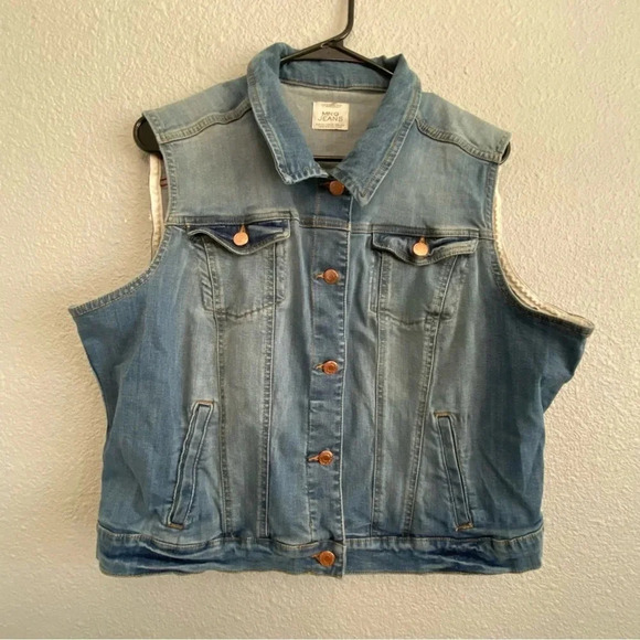 MNG Mango Jean Vest Size XL Fringe - Picture 1 of 3